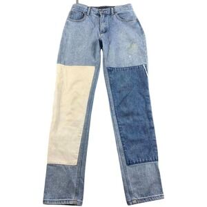 John‎ Galt Brandy Melville Jean Women S Blue Denim Patchwork High Rise Straight